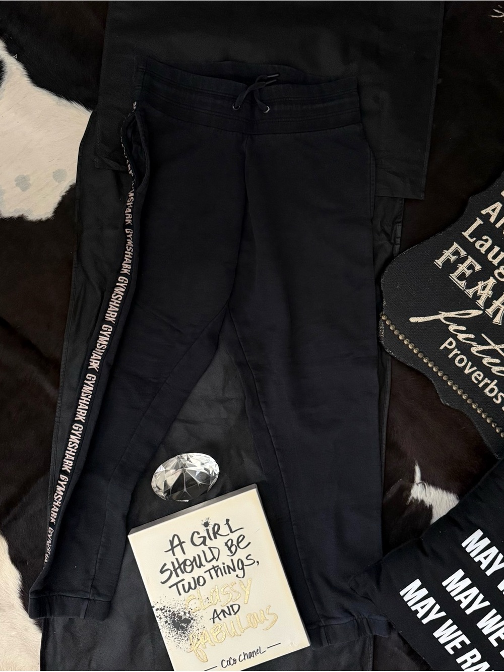 Gymshark Black Women's Track Joggers with Branded Side Tape
